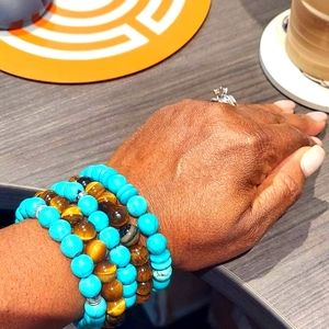 Natural Turquoise and Tiger's Eye Stack Bracelets